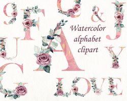 Watercolor Roses Alphabet.