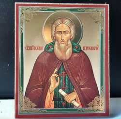 Saint Sergius of Radonezh | Silver and Gold Foiled Mounted on Wood | Size: 2,5" x 3,5"