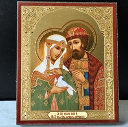 Saint Peter and Fevronia | Silver and Gold Foiled Mounted on Wood | Size: 2,5" x 3,5"