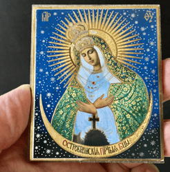 Mother of God Ostrobramskaya | Silver and Gold Foiled Mounted on Wood | Size: 2,5" x 3,5"