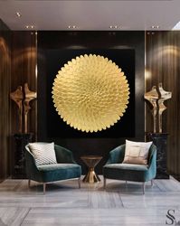 Gold leaf painting 3D, texture paste, Modern Acrylic Painting on Canvas, Large Gold leaf Abstract Painting