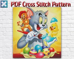 Tom And Jerry Cross Stitch Pattern / Cat And Mouse Cross Stitch Chart / Easter Cross Stitch Pattern / Instant PDF Chart