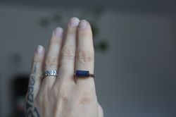 Lapis lazuli ring, Handmade copper ring, Rustic ring