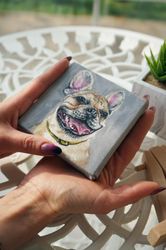 Miniature Dog portrait custom painting from photo. dog portrait illustration. Mimi canvas painting. French bulldog gifts