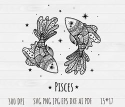 Pisces Outline SVG, Pisces clip art, Outline, SVG File, hand drawn, PNG, Digital Download,Pisces zodiac sign