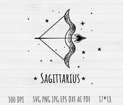 Sagittarius Outline SVG, Sagittarius clip art, Outline, SVG File, hand drawn, PNG, Digital Download,Sagittarius zodiac