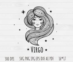 Virgos Outline SVG, Virgo clip art, Outline, SVG File, hand drawn, PNG, Digital Download,Virgo zodiac sign