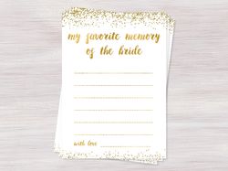 My favorite memory of the bride, Funny Bridal Shower games, Gold confetti Bridal Shower ideas, Bachelorette party game