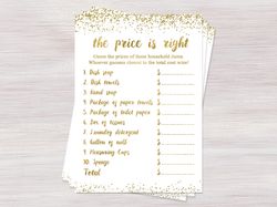 The price is right, Funny Bridal Shower games, Gold confetti Bridal Shower ideas, Bachelorette party game