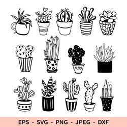 Cactus Svg Potted Plant File for Cricut Succulent Dxf Set