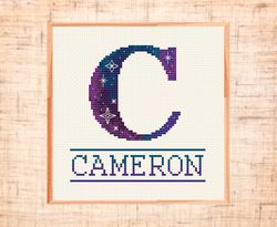 Monogram C cross stitch pattern Modern Letter cross stitch Galaxy cross stitch Space Nursery cross stitch Customizable
