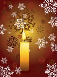 Decorative snowflakes and candle over red background
