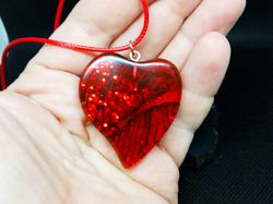 Resin pendant for loving Wood resin pendant Red resin necklaces