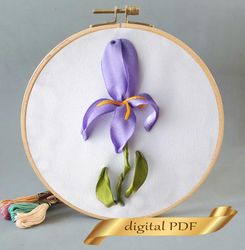 Iris pattern pdf embroidery, Easy embroidery DIY, ribbon embroidery design