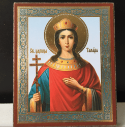 St. Tamara, Queen of Georgia | Miniature icon on wood | Silver and gold foiled | Size: 2,5" x 3,5"