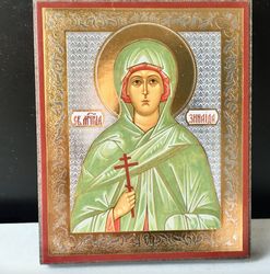 Saint Zenaida  | Miniature icon on wood | Silver and gold foiled | Size: 2,5" x 3,5"