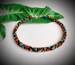 Colorfull beaded necklace for women Crochet seed bead jewelry Gift for girl