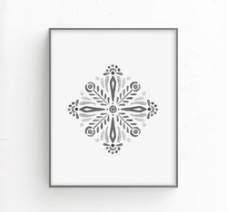 Winter art print download, Grey snowflake, Snow decor, Norway folk, Scandinavian printables, Grey wall art, Scandi print