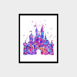 Cinderella's castle Disney Art Print Digital Files nursery room watercolor