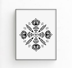 Black and white snowflake print, Monochrome art, Snowflake printable wall art, Minimal winter print | DIGITAL PRINTS