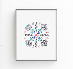 Snowflake art print, Scandi snowflake printable, Norwegian folk art, Scandinavian Christmas print | DIGITAL PRINTS