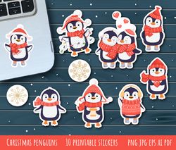 Christmas penguins stickers, Printable stickers designs, Instant Download, Digital Download