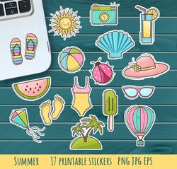 Summer stickers, Printable stickers designs, Instant Download, Digital Download