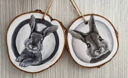 Rabbit art, New year gift, Painting on wood