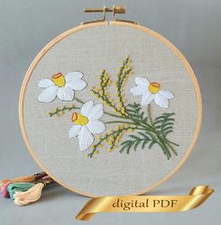 Daffodils pattern pdf embroidery, Easy hand embroidery DIY
