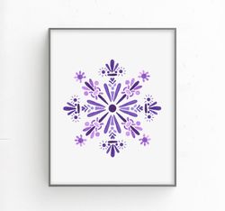 Purple Christmas printable, Watercolor snowflake, Snow art, Winter wall decor, Scandinavian Christmas | DIGITAL PRINTS