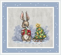 Rabbit and Christmas Tree Cross Stitch Pattern Christmas Cross Stitch Pattern Rabbit Cross Stitch Pattern Christmas Gift