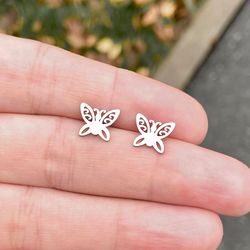 Tiny Butterfly stud earrings, Stainless steel jewelry