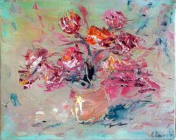 Roses Abstract Oil Painting Canvas Original Impasto Flowers Artist Svinar Oksana