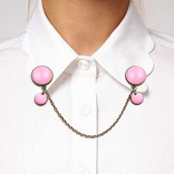 Pink Brooch with charm, Pink Collar Pin with chain