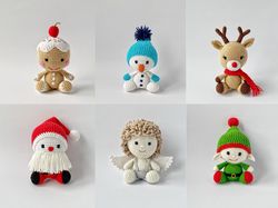 crochet christmas patterns, amigurumi pattern, crochet ornaments elf, deer, snowman, gingerbread man, santa claus, angel