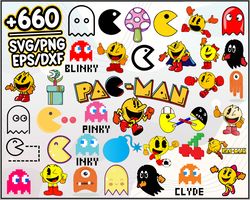 Pacman Bundle SVG, Pacman SVG, Cartoon SVG PNG DXF EPS File