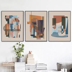 Abstract Art Print Geometric Painting Set of 3 Posters Terracotta Wall Art Modern Triptych Downloadable Prints Home Art