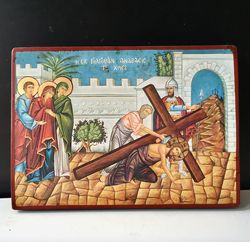 Christ Carrying the Cross Icon | High quality serigraph icon on wood | made in Mount Athos, Greece | Size: 10" x 7,5"