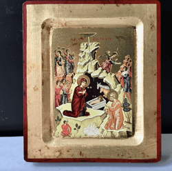 The Nativity of Jesus Christ | High quality hand made icon on wood from Mount Athos in Greece | Size: 12x10x1.9 cm