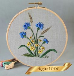 Cornflowers pattern pdf embroidery, Easy hand embroidery DIY