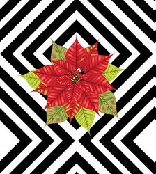 Decorative Christmas red poinsettia on black striped background