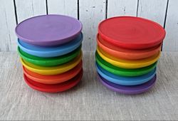 Wooden Color Sorting Rainbow Plates for kids 1-3 year old, Toddler toys, Montessori Waldorf toy, Kitchen Pretend Play