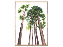 Pine Tree Art Print Evergreen Tree Watercolor Painting Big Tree Wall Art Green and Brown Nature Poster