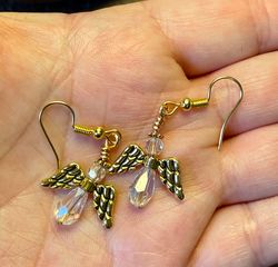 Angel Handmade Beaded Earrings Crystal And Gold, Beaded Angel Dangel Earrings