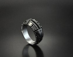 Sterling silver Steampunk men's ring. Contemporary Cyberpunk ring. Alternative industrial ring for men "Odum 2"