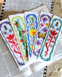 set of 5 spring bookmarks cross stitch patterns pdf by crossstitchingforfun instant download spring cross stitch pattern