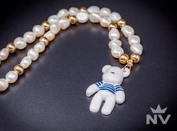 OOAK handmade porcelain necklace with pearls by NV