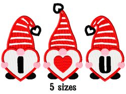 Valentine's Day gnome embroidery designs. Heart embroidery design trendy. Digital download.