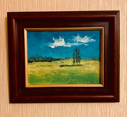 Tuscan Painting Original Italian Landscape Original Art Oil painting on hardboard in a wooden frame Small Italian Art
