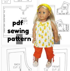 Sewing pattern for American girl doll tunic and pants, American girl doll clothes,American girl dress pdf pattern outfit